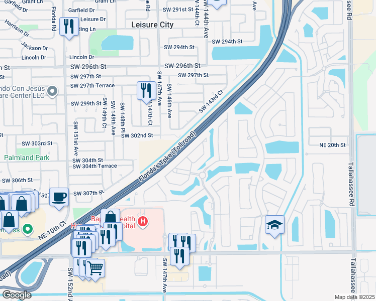 map of restaurants, bars, coffee shops, grocery stores, and more near 1555 Northeast 33rd Road in Homestead