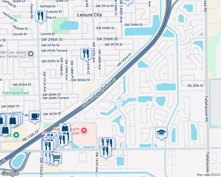 map of restaurants, bars, coffee shops, grocery stores, and more near 1555 Northeast 33rd Road in Homestead