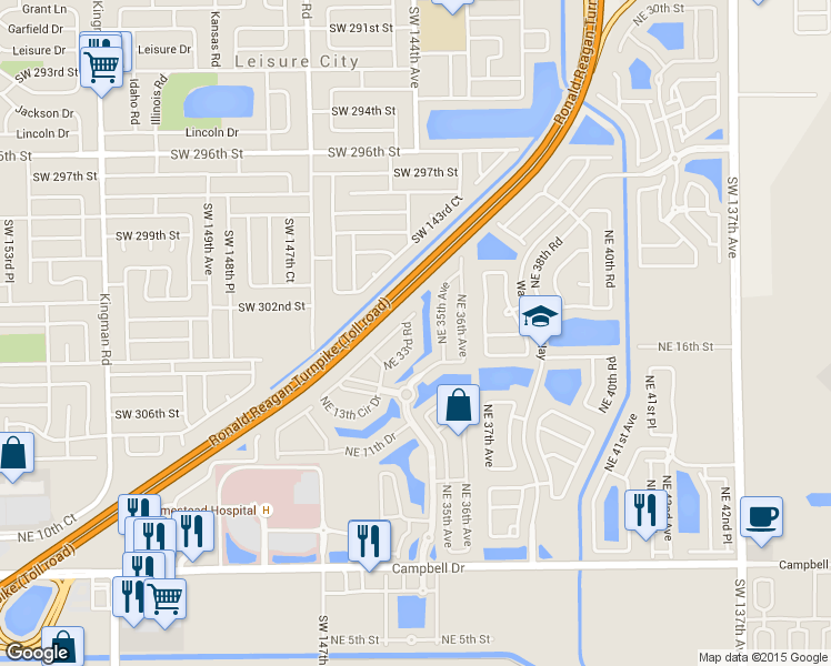 map of restaurants, bars, coffee shops, grocery stores, and more near 1760 Northeast 35th Avenue in Homestead