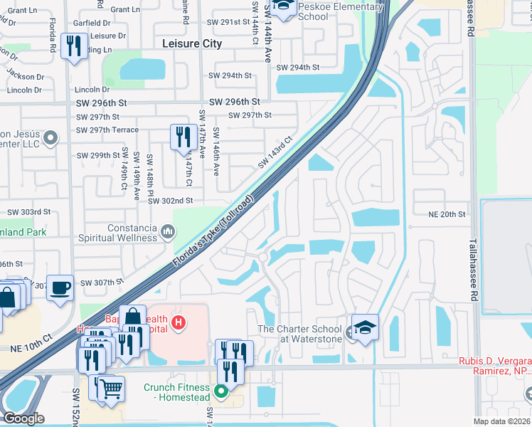 map of restaurants, bars, coffee shops, grocery stores, and more near 1690 Northeast 33rd Avenue in Homestead