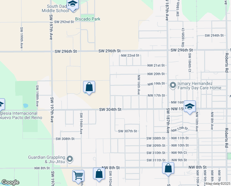 map of restaurants, bars, coffee shops, grocery stores, and more near 1751 Northwest 17th Street in Homestead