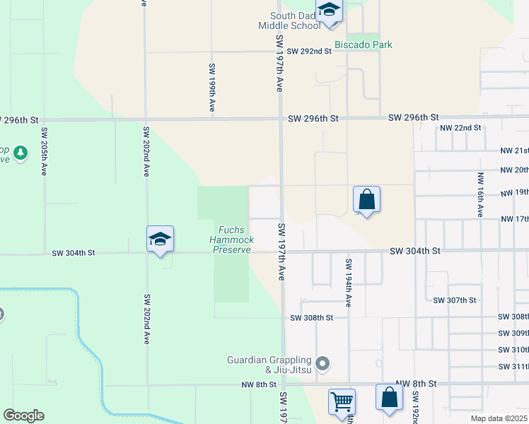 map of restaurants, bars, coffee shops, grocery stores, and more near 19755 Southwest 302nd Street in Homestead