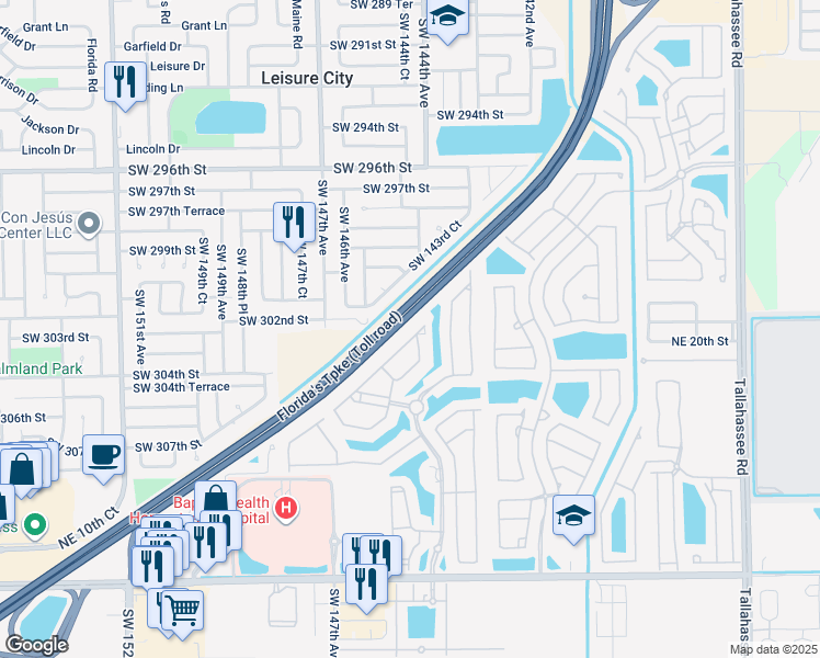 map of restaurants, bars, coffee shops, grocery stores, and more near 1690 Northeast 33rd Avenue in Homestead