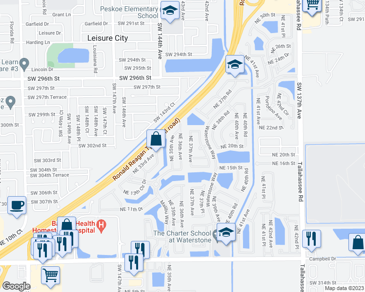 map of restaurants, bars, coffee shops, grocery stores, and more near 1835 Northeast 36th Avenue in Homestead