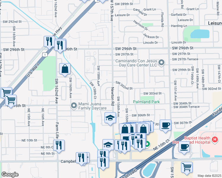 map of restaurants, bars, coffee shops, grocery stores, and more near 30230 Southwest 157th Avenue in Homestead