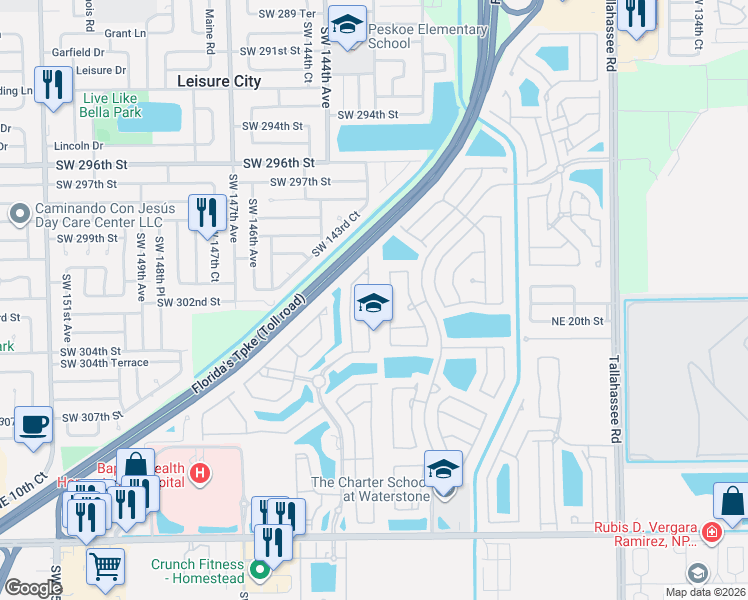 map of restaurants, bars, coffee shops, grocery stores, and more near 1775 Northeast 36th Avenue in Homestead