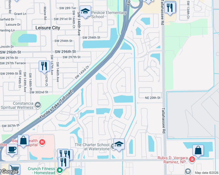 map of restaurants, bars, coffee shops, grocery stores, and more near 2106 Northeast 39th Terrace in Homestead