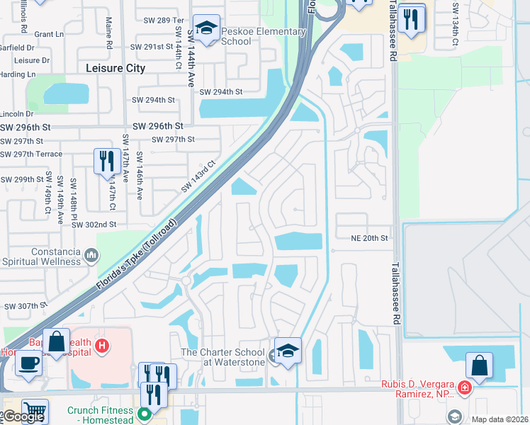 map of restaurants, bars, coffee shops, grocery stores, and more near 2106 Northeast 39th Terrace in Homestead
