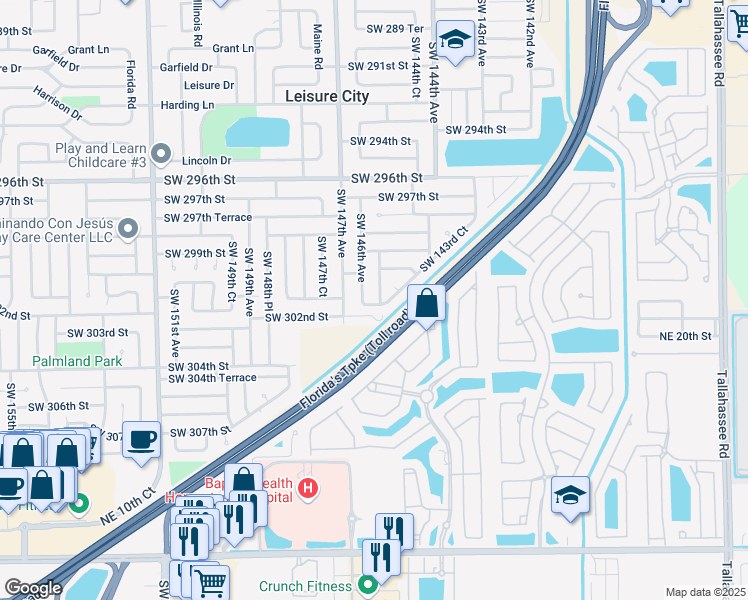 map of restaurants, bars, coffee shops, grocery stores, and more near 30040 Southwest 145th Court in Homestead