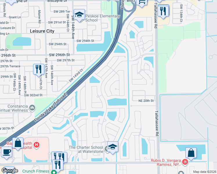 map of restaurants, bars, coffee shops, grocery stores, and more near 2106 Northeast 39th Terrace in Homestead