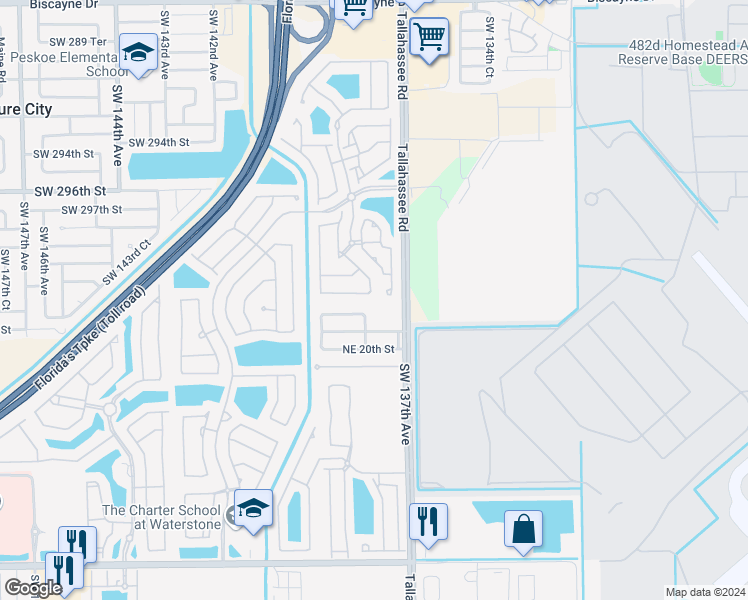 map of restaurants, bars, coffee shops, grocery stores, and more near 4132 Northeast 22nd Street in Homestead