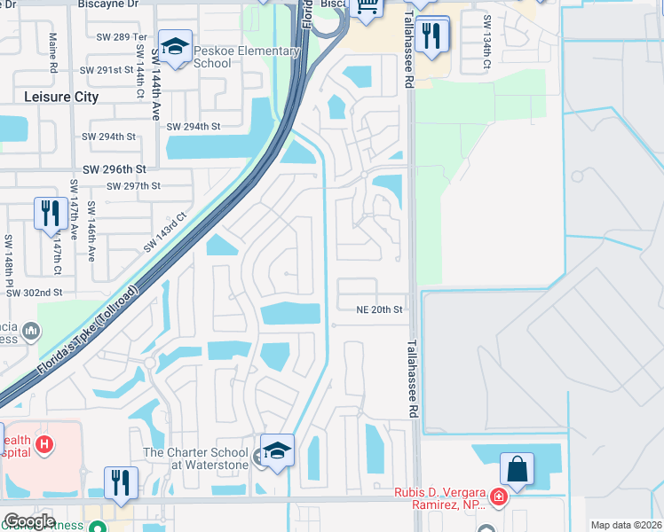 map of restaurants, bars, coffee shops, grocery stores, and more near 2202 Northeast 41st Avenue in Homestead