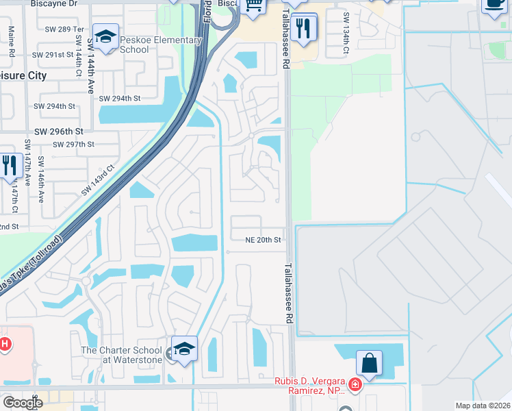 map of restaurants, bars, coffee shops, grocery stores, and more near 4124 Northeast 22nd Street in Homestead