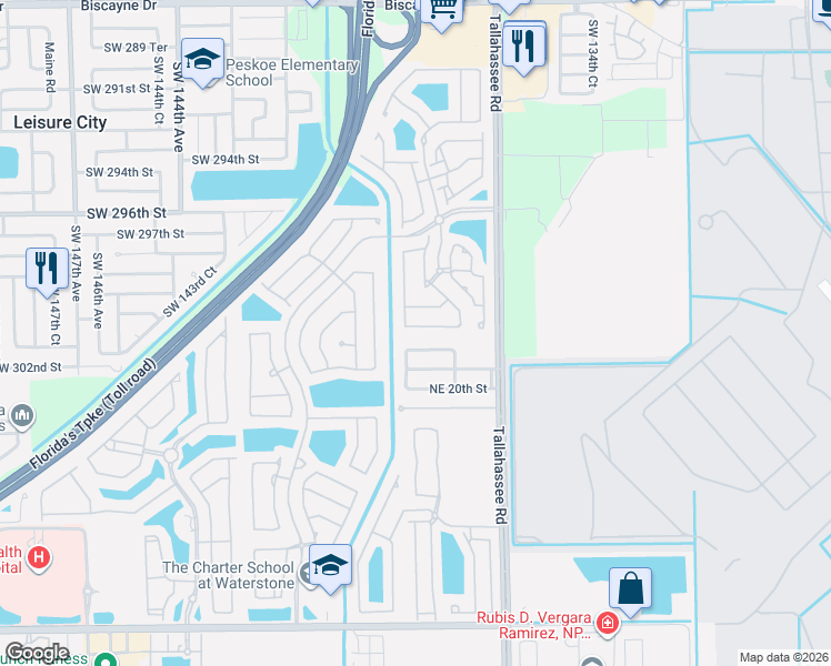 map of restaurants, bars, coffee shops, grocery stores, and more near 4116 Northeast 22nd Street in Homestead