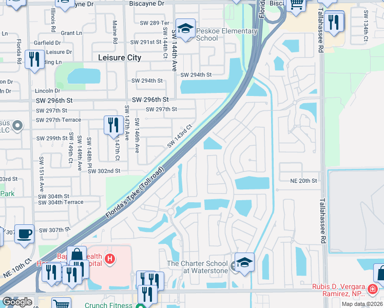 map of restaurants, bars, coffee shops, grocery stores, and more near 2055 Northeast 36th Avenue in Homestead