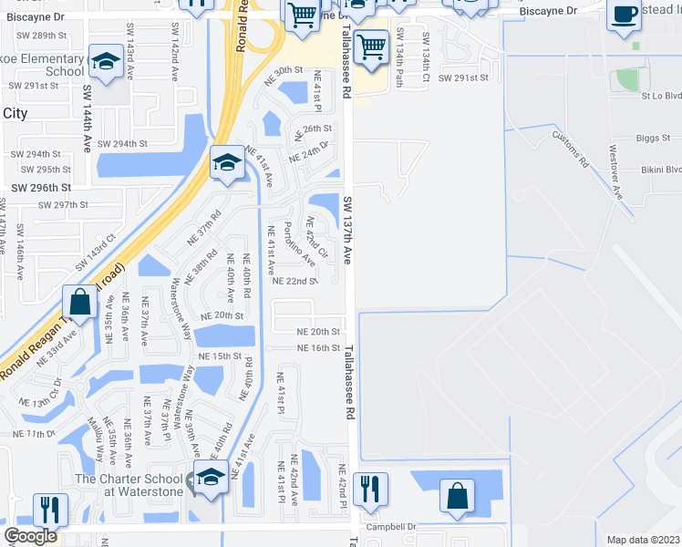 map of restaurants, bars, coffee shops, grocery stores, and more near 2249 Northeast 42nd Avenue in Homestead