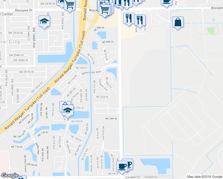 map of restaurants, bars, coffee shops, grocery stores, and more near 2263 Northeast 42nd Circle in Homestead