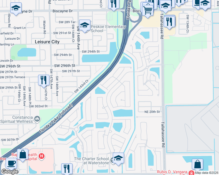 map of restaurants, bars, coffee shops, grocery stores, and more near 2221 Northeast 37th Road in Homestead