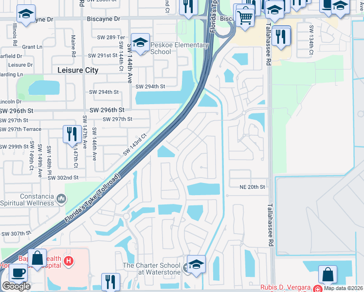 map of restaurants, bars, coffee shops, grocery stores, and more near 2221 Northeast 37th Road in Homestead