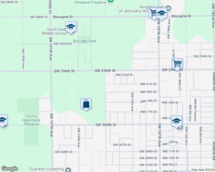 map of restaurants, bars, coffee shops, grocery stores, and more near 1740 Northwest 21st Street in Homestead
