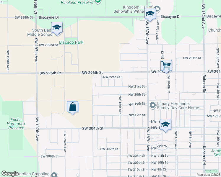 map of restaurants, bars, coffee shops, grocery stores, and more near 1650 Northwest 21st Street in Miami