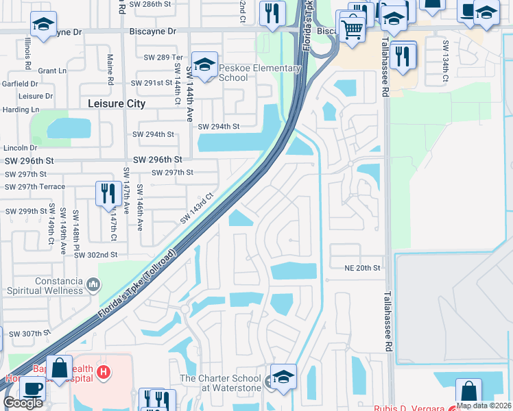 map of restaurants, bars, coffee shops, grocery stores, and more near 2101 Northeast 37th Terrace in Homestead