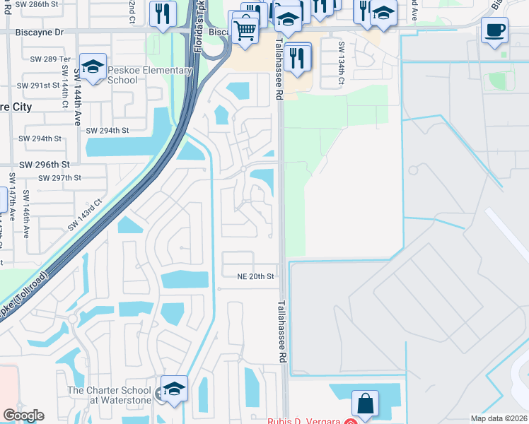 map of restaurants, bars, coffee shops, grocery stores, and more near 2267 Northeast 42nd Circle in Homestead