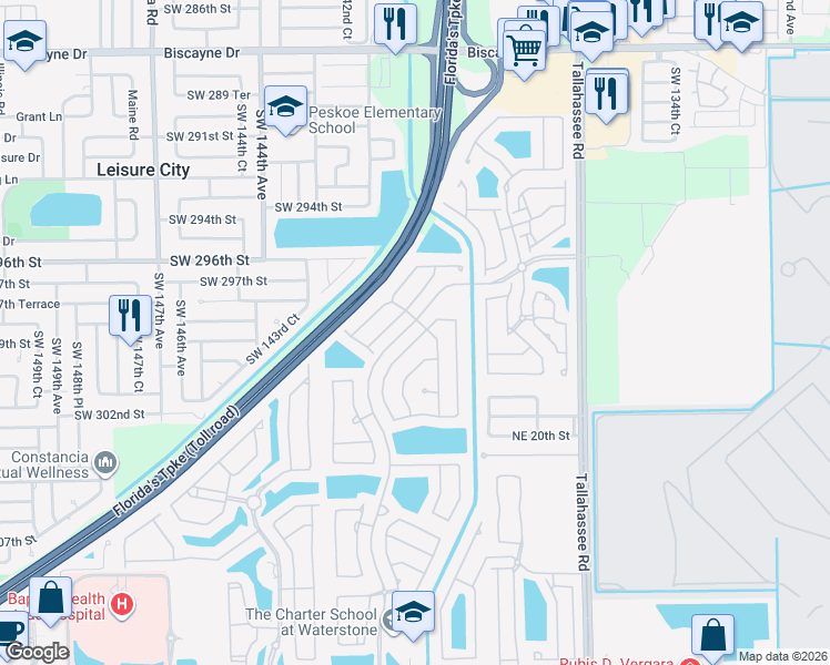 map of restaurants, bars, coffee shops, grocery stores, and more near 2118 Northeast 40th Avenue in Homestead