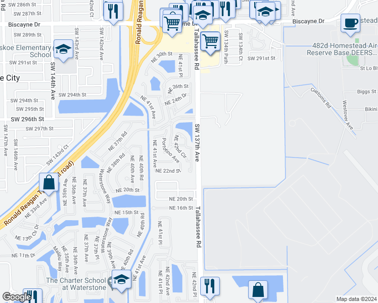 map of restaurants, bars, coffee shops, grocery stores, and more near 2282 Northeast 42nd Avenue in Homestead