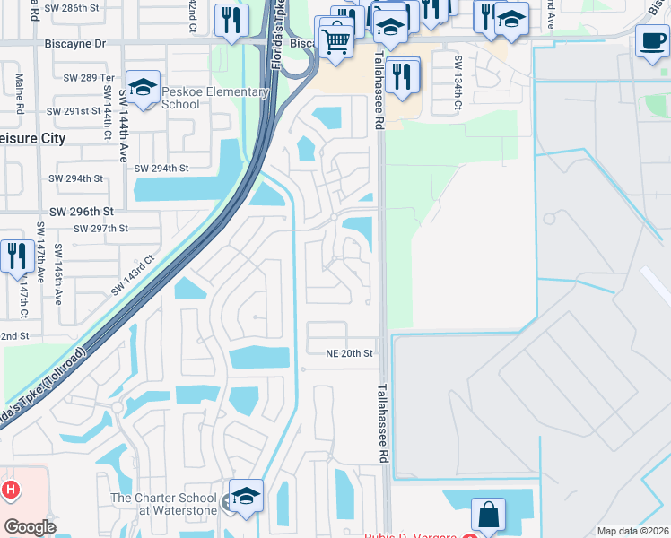 map of restaurants, bars, coffee shops, grocery stores, and more near 2224 Portofino Avenue in Homestead