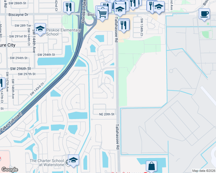 map of restaurants, bars, coffee shops, grocery stores, and more near 2263 Northeast 42nd Circle in Homestead