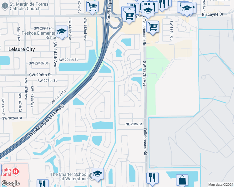 map of restaurants, bars, coffee shops, grocery stores, and more near 2228 Northeast 41st Avenue in Homestead