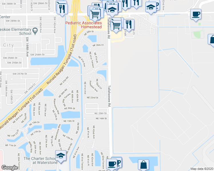 map of restaurants, bars, coffee shops, grocery stores, and more near 2291 Northeast 42nd Avenue in Homestead