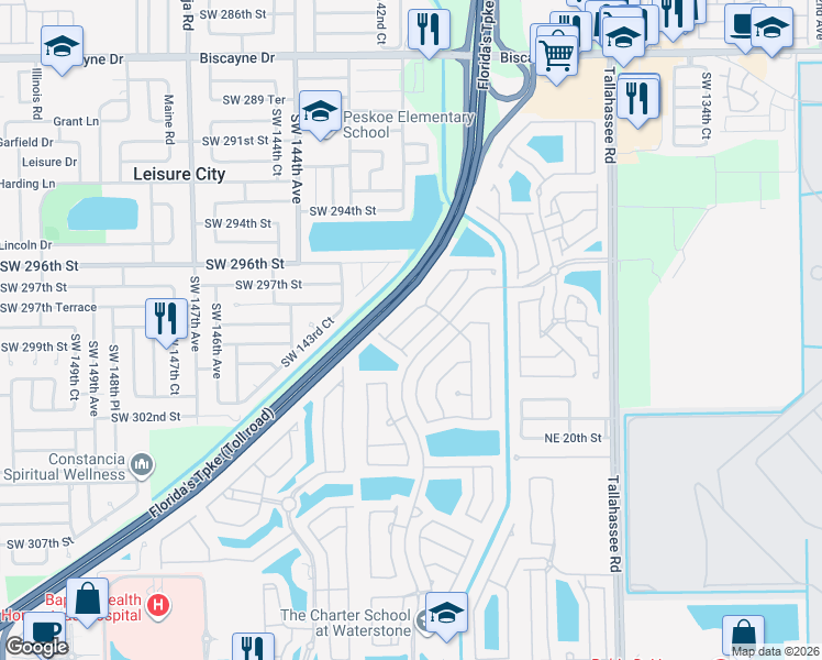 map of restaurants, bars, coffee shops, grocery stores, and more near 2221 Northeast 37th Road in Homestead