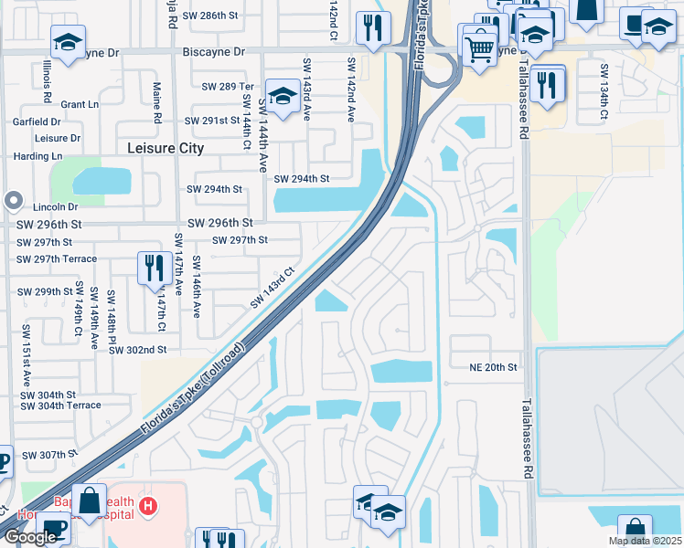 map of restaurants, bars, coffee shops, grocery stores, and more near 2140 Northeast 37th Terrace in Homestead