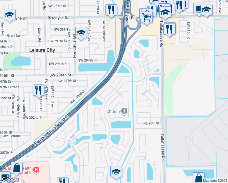 map of restaurants, bars, coffee shops, grocery stores, and more near 2221 Northeast 37th Road in Homestead