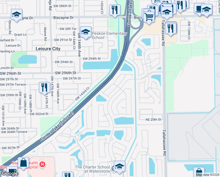 map of restaurants, bars, coffee shops, grocery stores, and more near 2221 Northeast 37th Road in Homestead