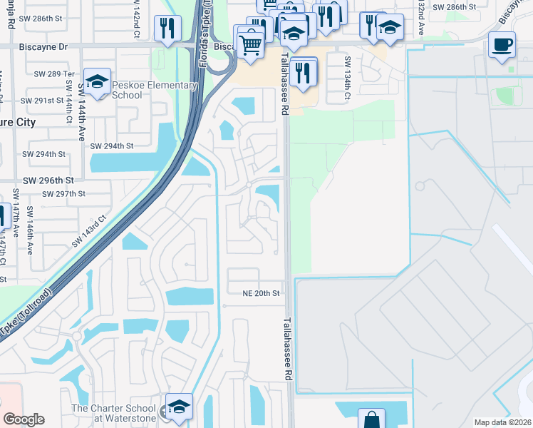 map of restaurants, bars, coffee shops, grocery stores, and more near 2345 Northeast 42nd Circle in Homestead