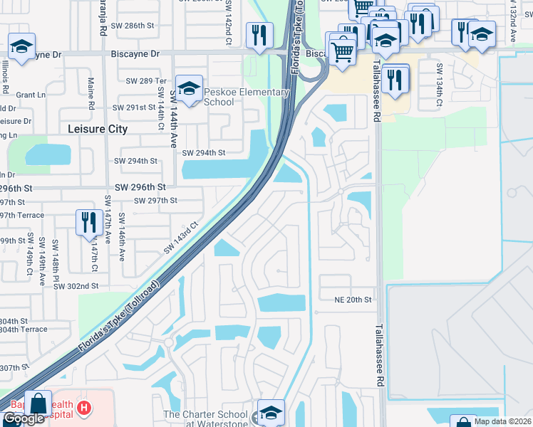 map of restaurants, bars, coffee shops, grocery stores, and more near 2307 Northeast 37th Terrace in Homestead