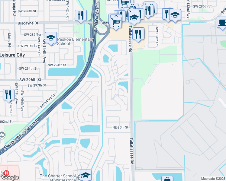 map of restaurants, bars, coffee shops, grocery stores, and more near 2249 Portofino Avenue in Homestead