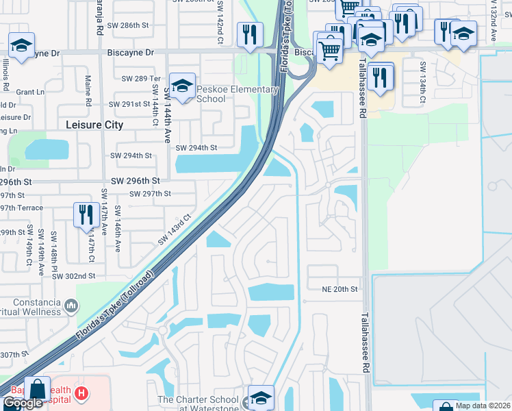 map of restaurants, bars, coffee shops, grocery stores, and more near 2307 Northeast 37th Terrace in Homestead