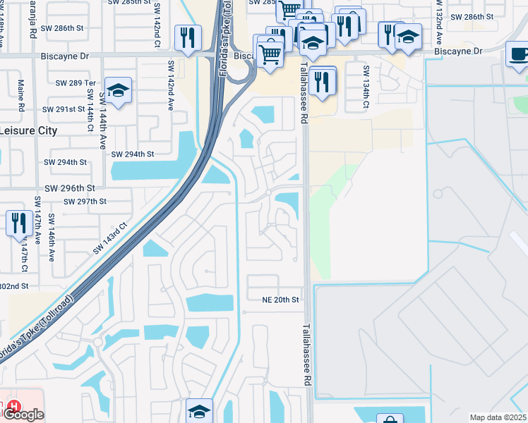 map of restaurants, bars, coffee shops, grocery stores, and more near 2249 Portofino Avenue in Homestead