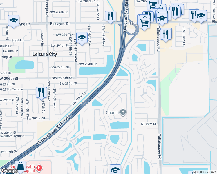 map of restaurants, bars, coffee shops, grocery stores, and more near 2307 Northeast 37th Terrace in Homestead