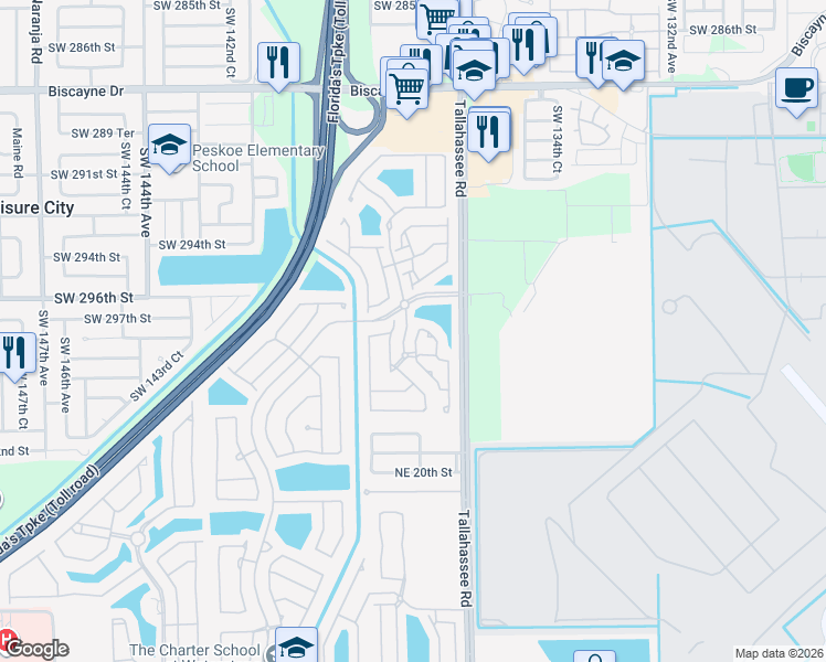 map of restaurants, bars, coffee shops, grocery stores, and more near 2249 Portofino Avenue in Homestead