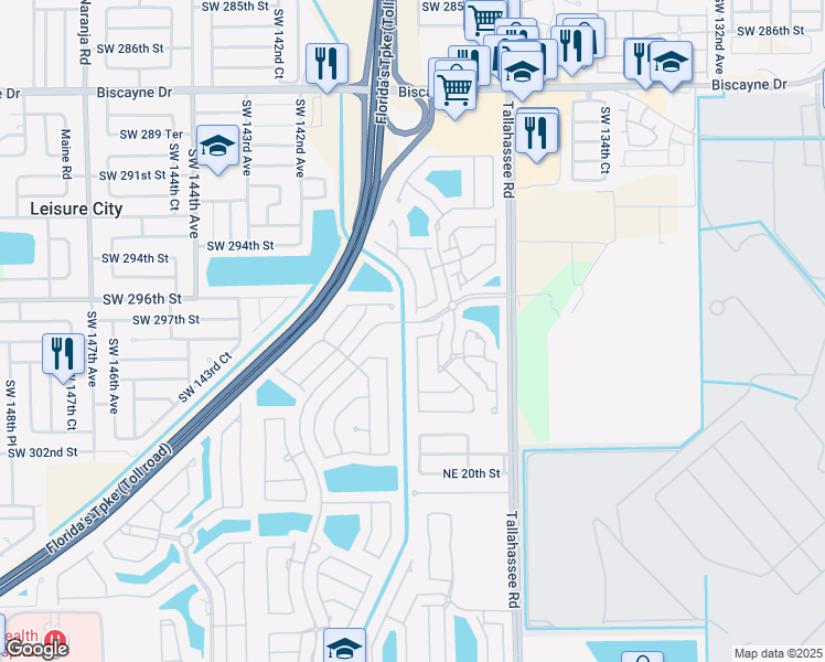map of restaurants, bars, coffee shops, grocery stores, and more near 4101 Northeast 22nd Lane in Homestead
