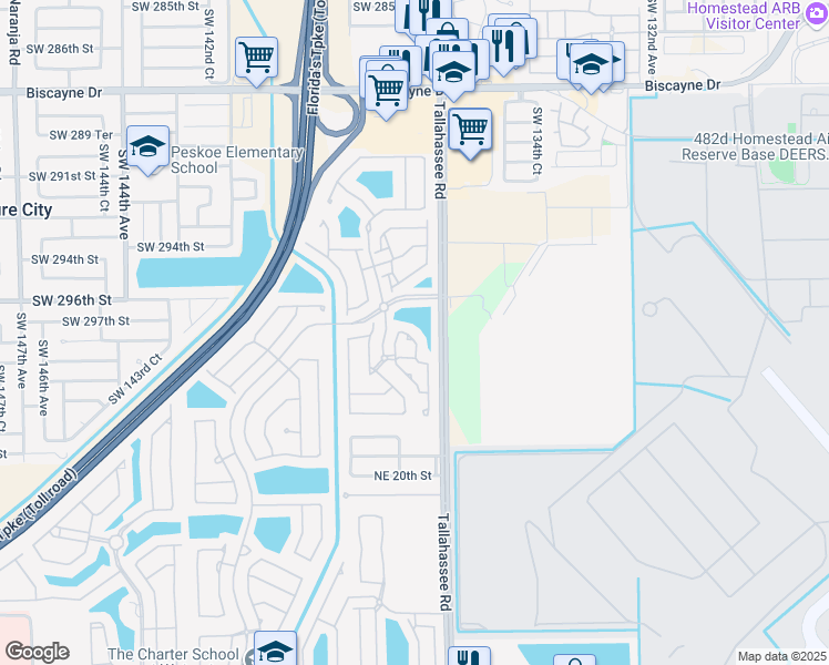 map of restaurants, bars, coffee shops, grocery stores, and more near 2345 Northeast 42nd Circle in Homestead