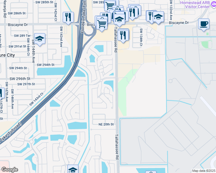 map of restaurants, bars, coffee shops, grocery stores, and more near 2341 Northeast 42nd Circle in Homestead