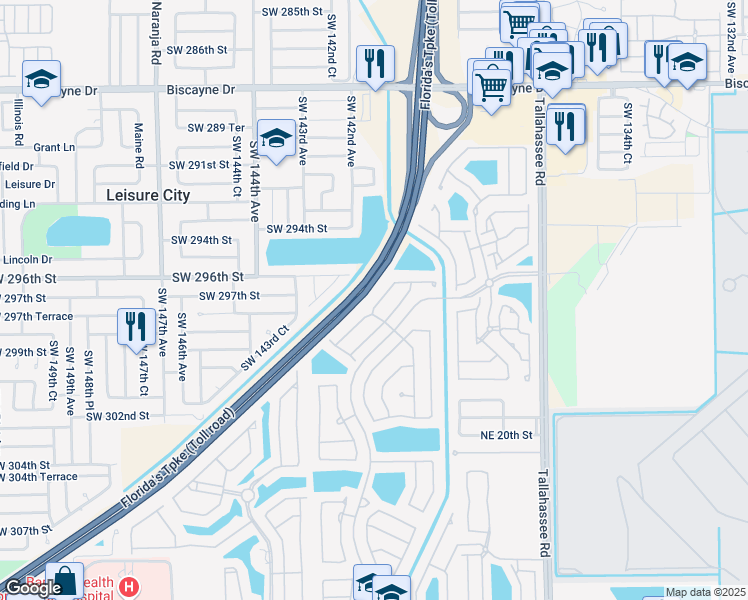 map of restaurants, bars, coffee shops, grocery stores, and more near 2307 Northeast 37th Terrace in Homestead