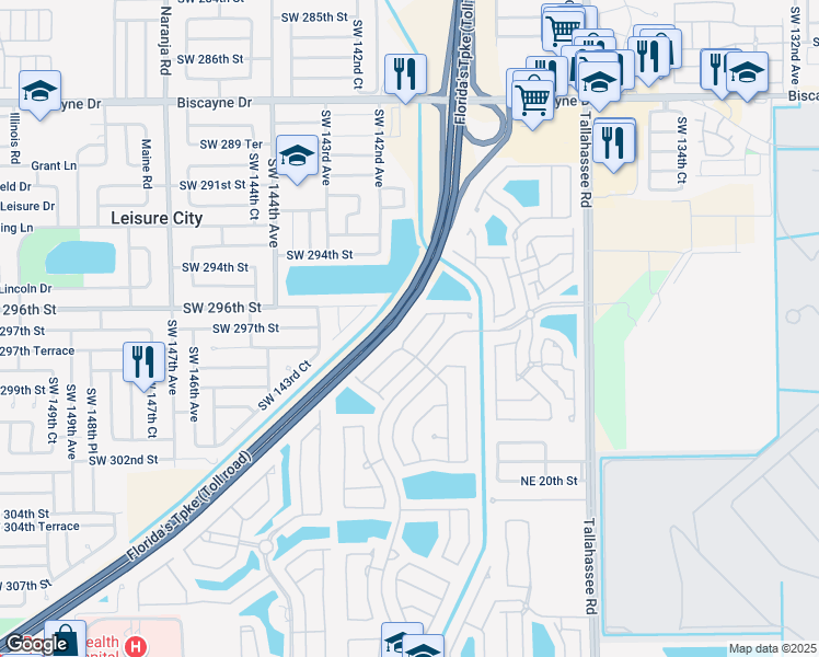 map of restaurants, bars, coffee shops, grocery stores, and more near 2307 Northeast 37th Terrace in Homestead