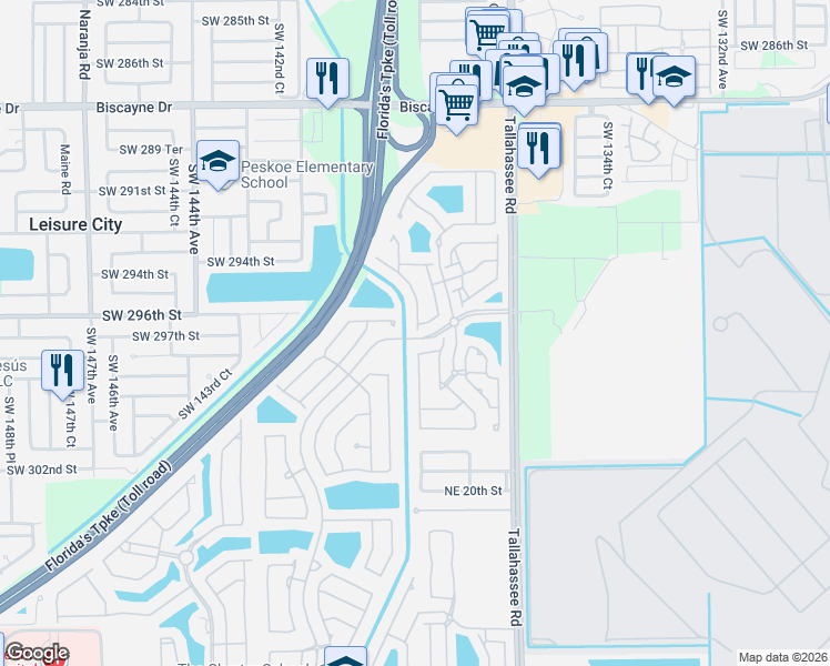 map of restaurants, bars, coffee shops, grocery stores, and more near 4101 Northeast 22nd Lane in Homestead